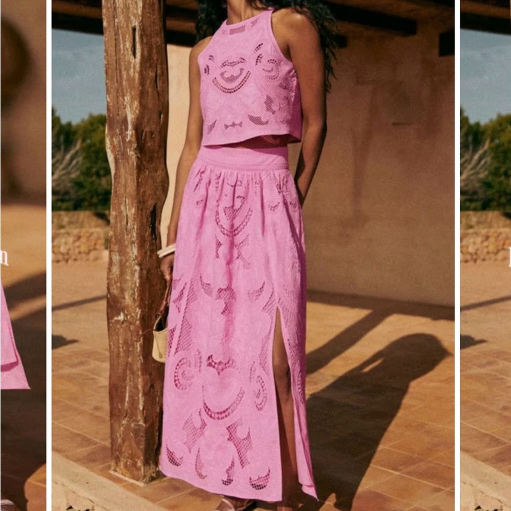 Elegant Pink Lace Women Top and Skirt Set